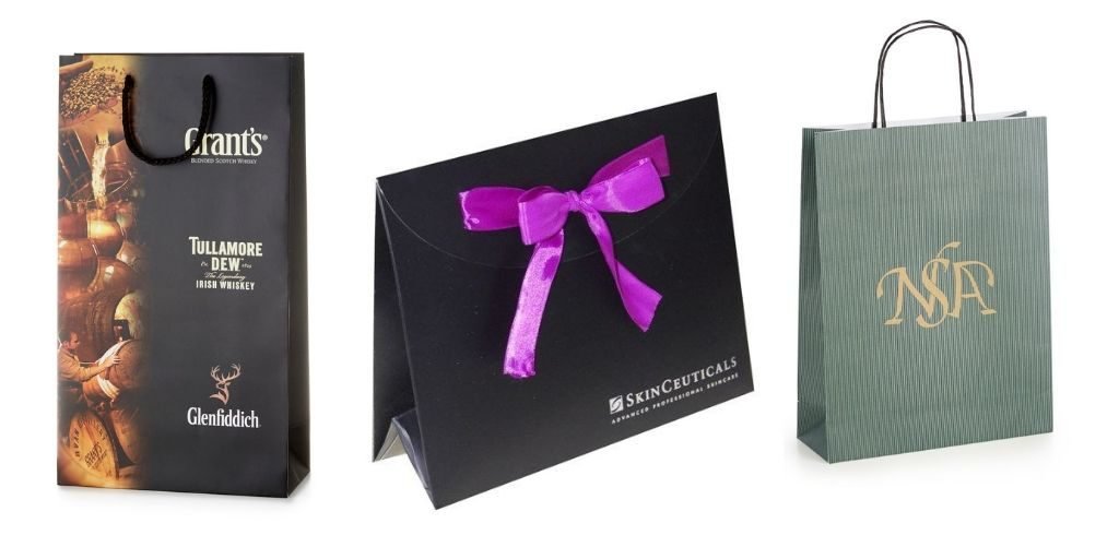 Printed paper bags with brand logos from Luxury Paper Bags