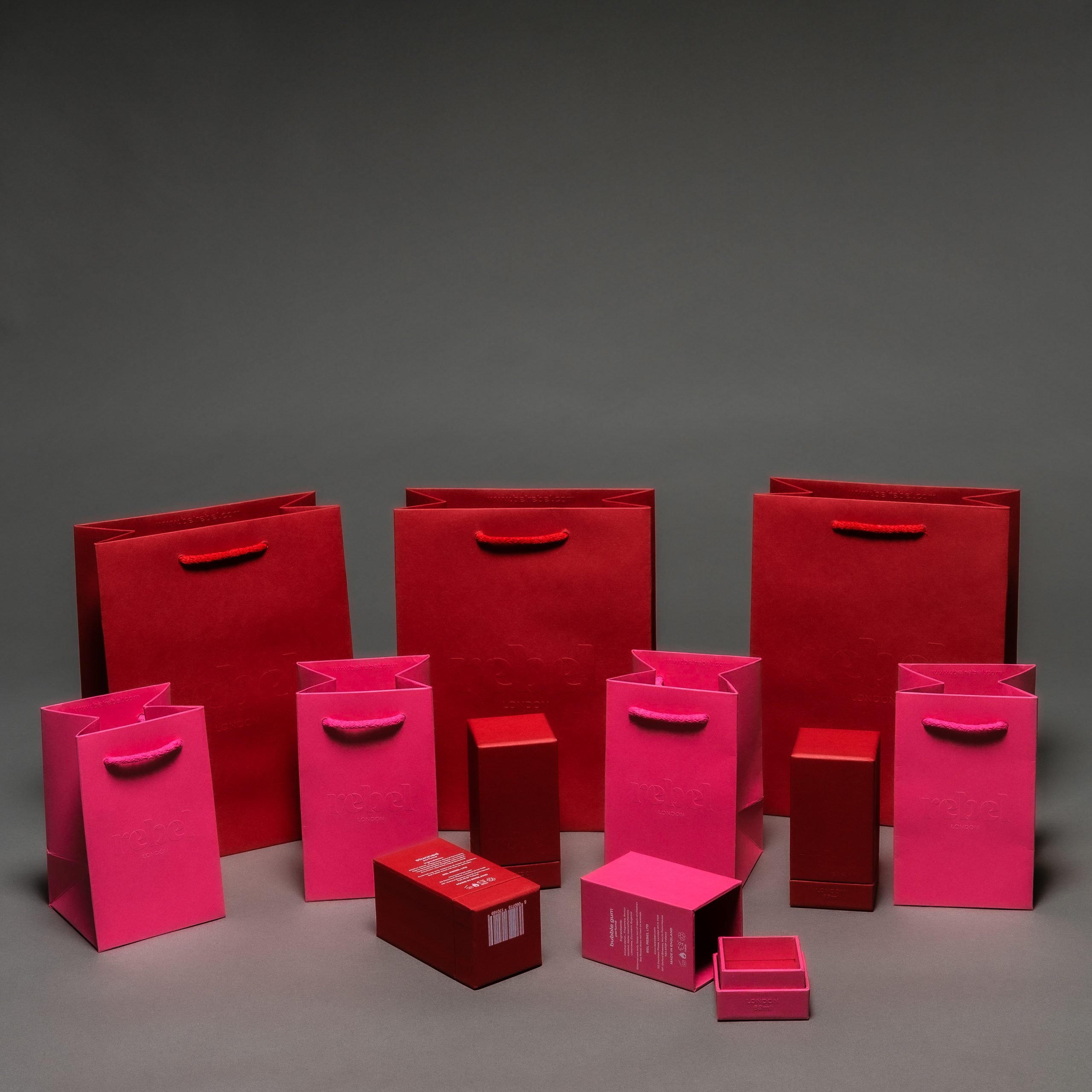 Matching paper bag design and gift boxes